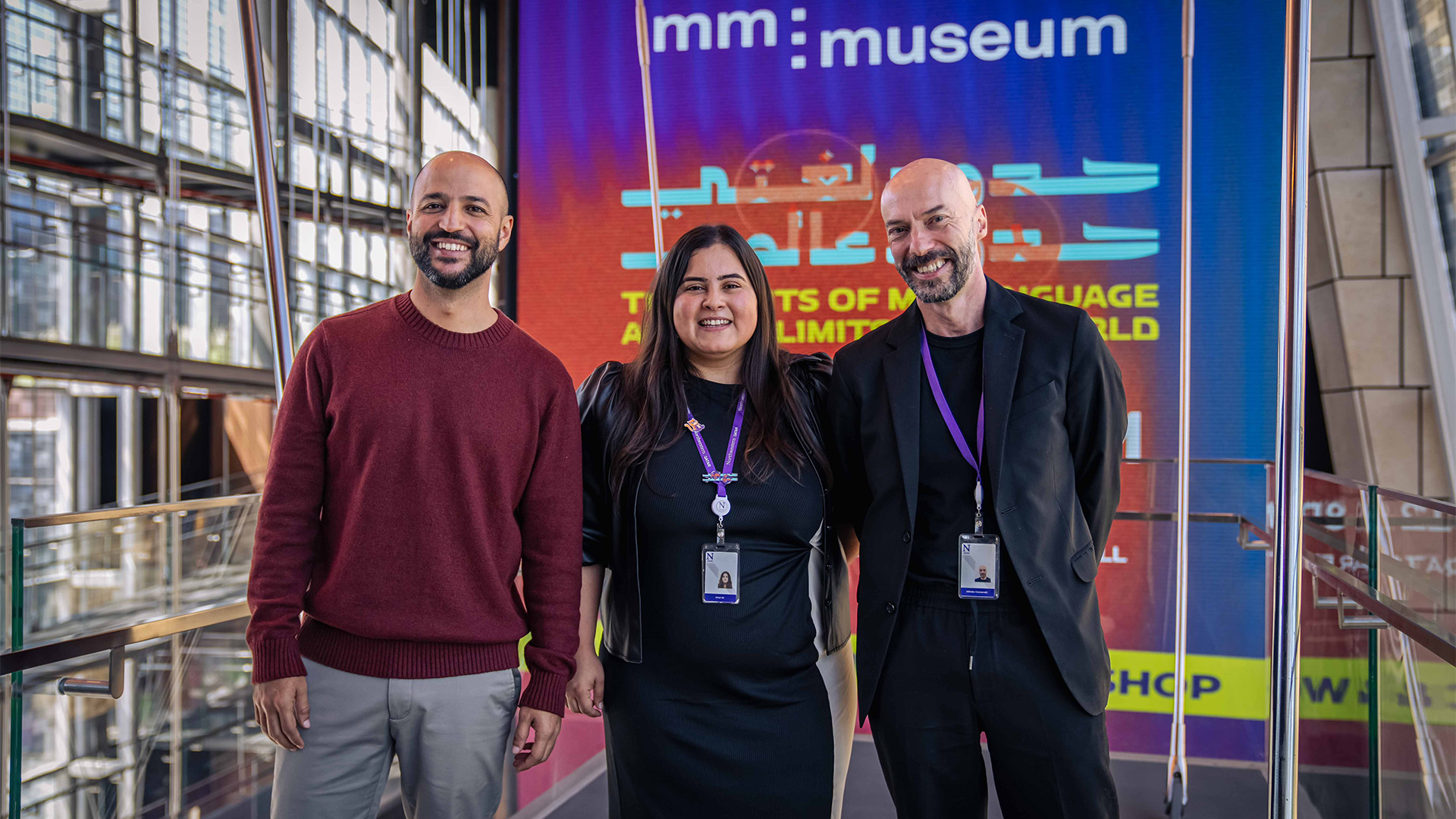 Mikey Muhanna, Founder & Exec Director of afikra; Amal Zeyad Ali, Curator; and Alfredo Cramerotti, Director at media majlis museum