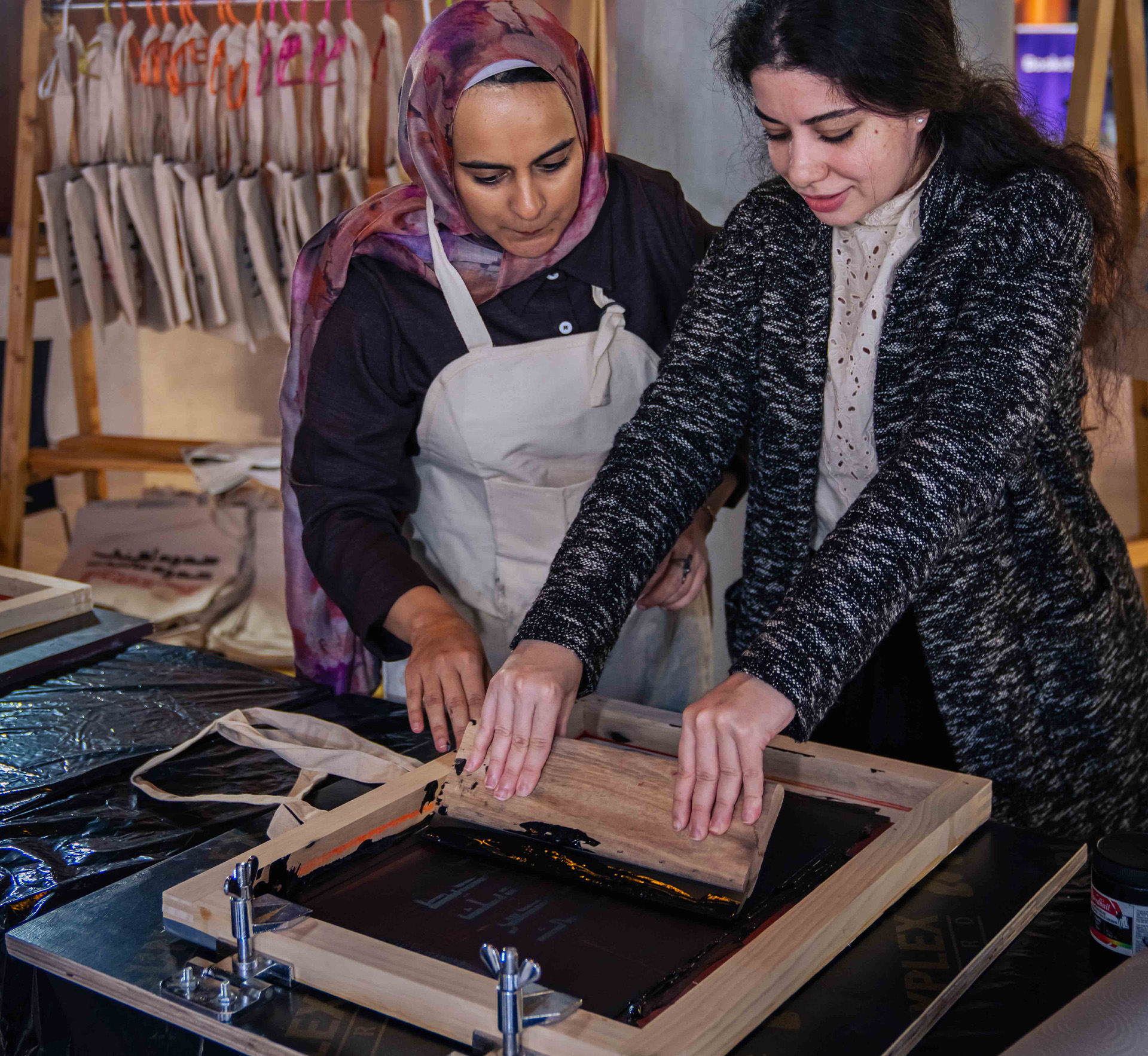 Screen printing activity for guests at the event